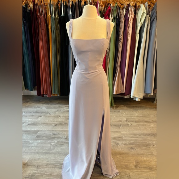 NEW - JENNY YOO - JENNA SQUARE NECK DRESS - LILAC MIST - SIZE 14 - Picture 3 of 7